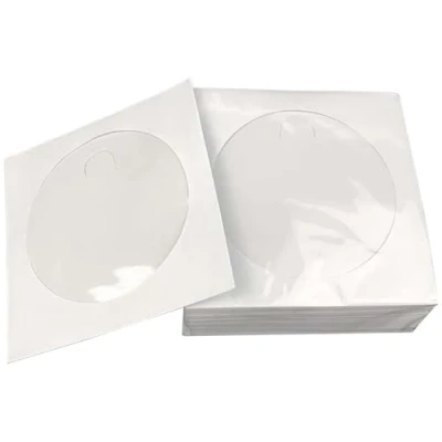 Image of CD Sleeves DVD Sleeves, 4.9x4.9 Inch 100 Pack with Clear Window and Flap White Paper Case for Home Cinema Storage Supplies
