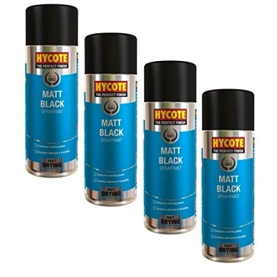 Image of Hycote XUK027 Matt Black Fast Drying Spray Paint 400ml X 4
