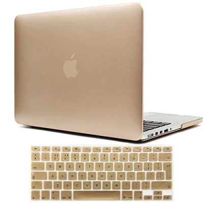 Image of FINDING Case BUNDLE 2 In 1 Rubberized Matte Plastic Hard Shell For MacBook Pro 15 inch with Retina Display A1398 No CD Rom, + UK/EU layout Keyboard Cover (Gold)