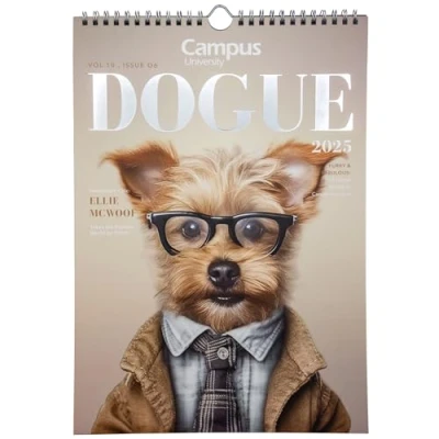 Image of Campus 2025 Calendar, Annual Wall Calendar for Dogs, Pictures to Note with Spiral Binding and Metal Hanger, Size 21 x 28 cm, Includes 12 Dog Photos