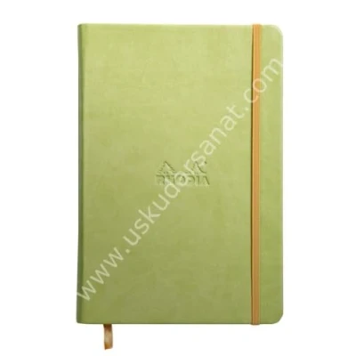 Image of RHODIA 118746C Anis Rigid Notebook A5 Lined 192 pages Ivory Clairefontaine Paper 90 g/m Bookmark, Elastic Closure Faux Leather Cover Rhodiarama Collection