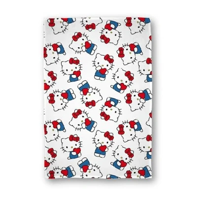 Image of Hello Kitty Officially Licensed Fleece Blanket Heartheld Design Super Soft Warm Throw Perfect For Teen Bedrooms, Camping &amp; Sleepovers Size 100 x 150cm White