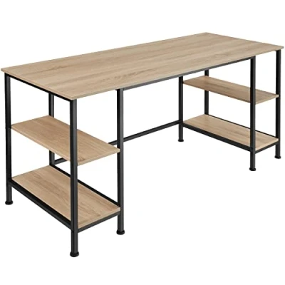 Image of TecTake 800970 desk Spacious home office computer for gaming, work and study Large side storage compartments documents, books games (Industrial light)