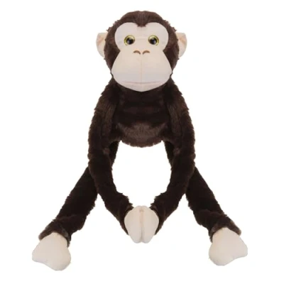 Image of VFM Monkey Hand Puppet Plush 65cm Super Fun Fluffy Brown &amp; Cream Fabric Full Body Soft Jungle Toy With Hook and Loop Hands Feet For Kids Adults