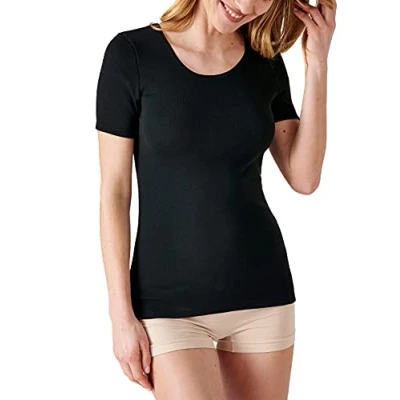 Image of Damart Women&#039;s T Shirt Manches Courtes Fine Côte Thermolactyl, Black, M