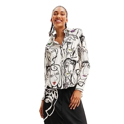 Image of Desigual Verona Monochrome Arty Faces Shirt 23WWCW09 White