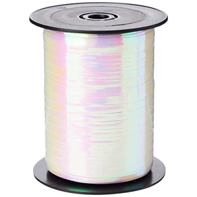 Image of Amscan 991003 Iridescent White Curling Balloon Ribbon Spool 230m
