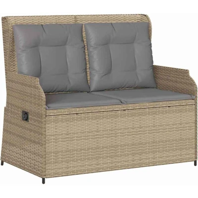 Image of vidaXL Garden Bench with Cushion Beige Poly rattan