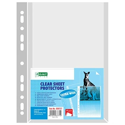 Image of D.RECT Perforated Pockets A4 size 170 Micron Package of 10 Units Clear Smooth Polypropylene Quality Punched Expanded