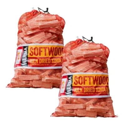 Image of Bulk 2 x Nets Quality Kindling Fire Starting Wood Kiln Dried &amp; Cut Easy Storage Netted Bags Suitable for Burner Firepits Open Fires Stoves BBQs Pizza Ovens Barbecues Chimineas