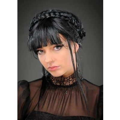 Image of Wednesday Style Gothic Prom Black Plaited Wig Fancy Dress