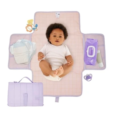 Image of Hylat Baby Portable Changing Mat Ideal for Travel, Foldable, Water Repellent Suitable Diaper Bags and Backpacks Violet