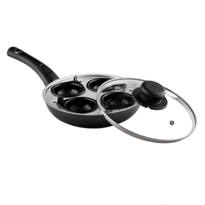 Image of DTD QUALITY MATTERS 20cm 4 Cup Egg Poaching Pan Non Stick Aluminium with Tempered Glass Lid Easy Clean Coating Ergonomic Heat Resistant Handle