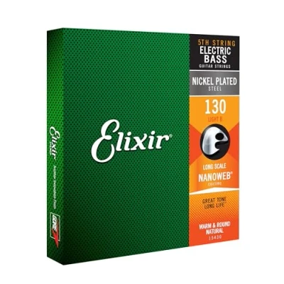 Image of Elixir® Strings Nickel Plated Steel with NANOWEB® Coating, Custom Bass 5th String Single, Light B, Long Scale (.130)