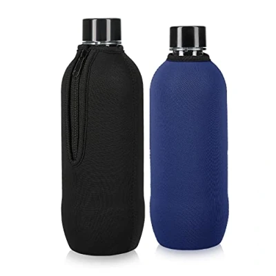 Image of kwmobile Neoprene Cover Compatible with SodaStream Bottle Cooler Zipper for Glass Set of 2, Black/Blue