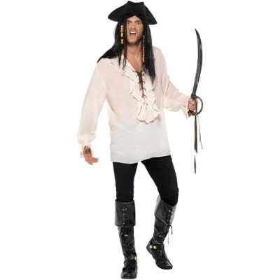 Image of Smiffys Pirate Shirt, Ivory with Lace Up Front, Fancy Dress, Dress Costumes