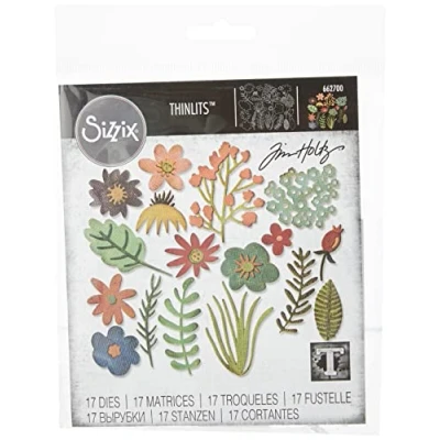 Image of Sizzix Thinlits Die Set 662700, Funky Floral by Tim Holtz, 17 Pack, Multi Colour, One Size