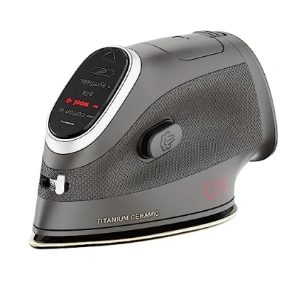 Image of CHI Mini Steam Iron for Clothes, Travel, Quilting, Crafting with Titanium Infused Ceramic Soleplate, 1000 Watts, XL 10’ Cord, 3 Way Auto Shutoff, Portable, Black (13120)