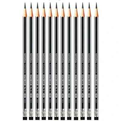 Image of Nataraj Writing Pencils, Bonded Lead, Pack, 2B Wood Rubber Eraser Tip Dark Sharpener, School Home Children Kids (Pack of 48, Platinum, Black Lead)