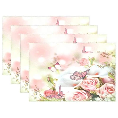 Image of Placemats Butterfly Floral Spring Place Mats Dining Table Christmas Decoration 4pcs