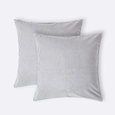 Image of HOMESCAPES Set of 2 Light Grey Velvet Cushion Covers Super Soft Cotton Luxury Square Scatter Cushions Silver Plain Accent Pair Throw Pillows for Sofa and Bed Decoration, 40 x 40cm