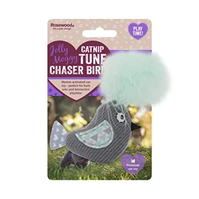 Image of Rosewood Jolly Moggy Catnip Tune Chaser Bird Interactive Cat Toy with Motion Activated Sounds and for Stimulating Play Entertainment