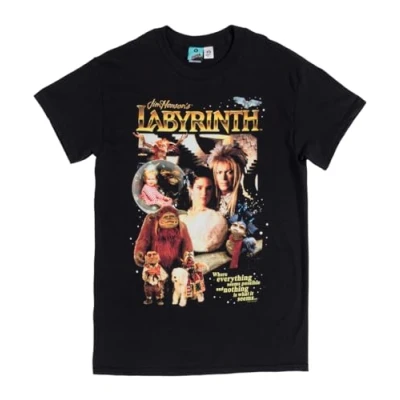 Image of TruffleShuffle Unisex Retro Labyrinth T Shirt Black Non Fading 100% Cotton Perfect for 80s Movie Fans