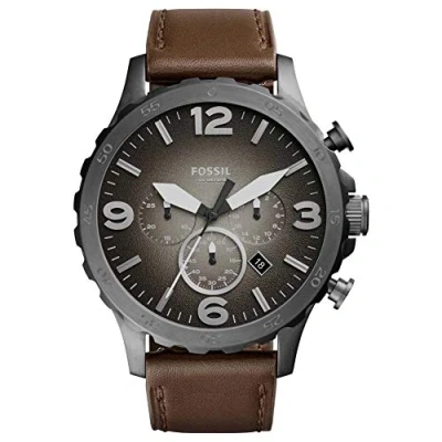Image of Fossil Men&#039;s JR1424 Nate Chronograph Leather Watch