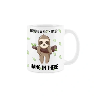 Image of Purely Home Novelty Sloth Mug Hang in There Animal Pun Gift Tea/Coffee Present White