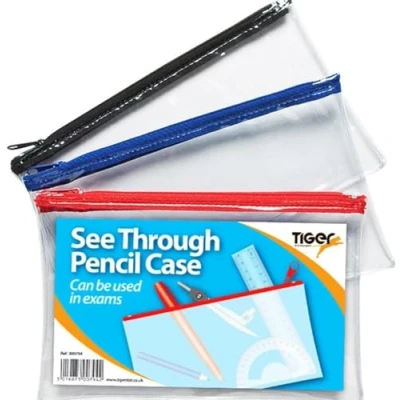 Image of Helix clear pencil case PVC plastic 200x125mm black/blue/pink x 1 single