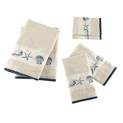 Image of Madison Park Bayside Cotton Highly Absorbent Bathroom Towel Set, 6 Piece Include 2 Bath Towels, Hand Towels &amp; Wash Sea Blue