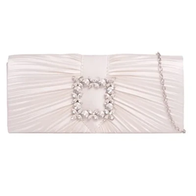 Image of LeahWard Women&#039;s Satin Clutch Bag Crystal Wedding Party Evening Handbag (Ivory)