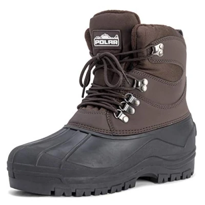 Image of Polar Mens Short Nylon Mesh With Overlay Duck Waterproof Sole Lace Up Winter Snow Boots Brown UK9/EU43 YC0440