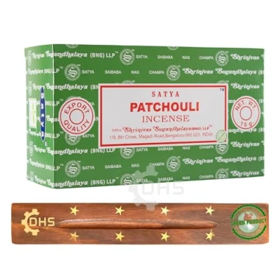 Image of Satya Nag Champa Patchouli Incense Sticks Full Box of 12 With DHS Stick Holder Used for Aromatherapy, Yoga, Meditation, and Relaxation