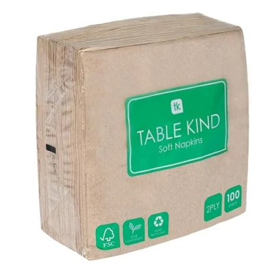 Image of Table Kind 100 Bulk Pack Soft Recycled Paper Napkins, Brown Disposable Party Serviettes, Catering &amp; Everyday Use, Eco Friendly, Kraft Unbleached Home Compostable Recyclable Made in EU, 2ply, 33cm