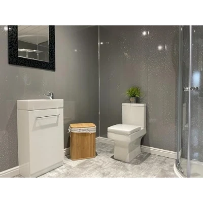 Image of DBS Grey Sparkle 8mm PVC Bathroom Cladding Ceiling Panels Shower Wet Wall Kitchen (6 Panels)