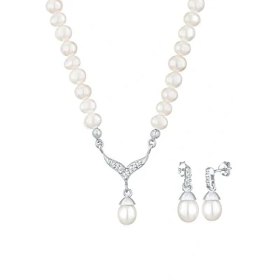 Image of Elli Jewelry Set Pearl Crystal 925 Sterling Silver