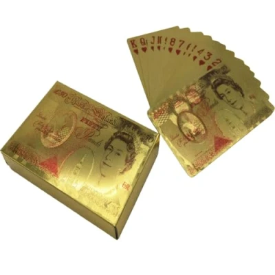 Image of THP DEALS 50 Pound Gold Foil Playing Cards Set, 24k Plated Waterproof Poker Classic Game, Gifts for Family Party Game/Card Players/Magicians (British Pound)