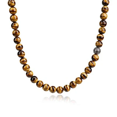 Image of COAI Asian Blessing Tiger Eye Stone Beaded Necklace for Men Women 65CM