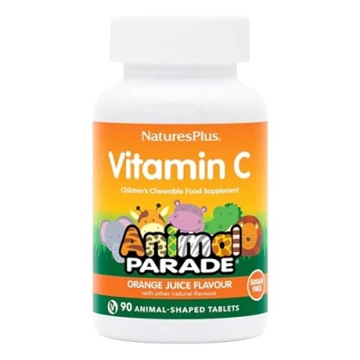 Image of NaturesPlus Animal Parade Sugar Free Children&#039;s Vitamin C Supplement Natural Orange Juice Flavour 90 Chewable Shaped Tablets Immune Support, Vegan and Gluten 45 Servings