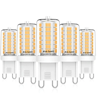 Image of Eco.Luma G9 LED Bulbs 3000K Warm White, 5W Replacement for 40W Halogen Lamps, 360 Beam Angle Lamp, No Flicker, Non Dimmable, AC 220 240V, Pack of 5