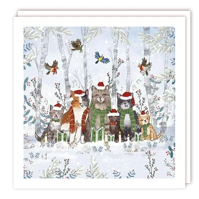 Image of Tracks Publishing Charity Christmas Cards Carol Singing Cats in the Forest Eco Friendly Pack of 5