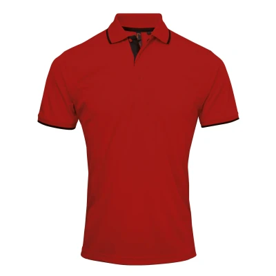 Image of Premier Mens Contrast Coolchecker Polo Shirt (Red/Black) Size X Large