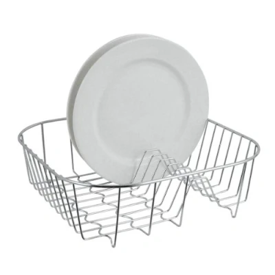 Image of Premier Housewares 9 Plate Dish Drainer Rack Stainless Steel Draining Board Cutlery Chrome Finishing Kitchen Rack, Silver, H10 x W34 D34cm