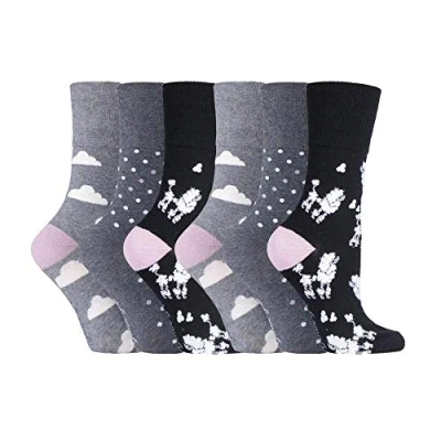 Image of SockShop 6 pairs Ladies Cotton Gentle Grip UK 4 8, EUR 37 42 Socks NEW variations (6 x RH201 Posh Poodle)