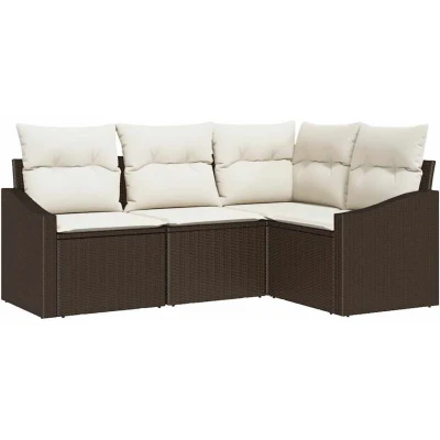 Image of vidaXL 4 Piece Garden Dining Set with Cushions Brown Poly Rattan