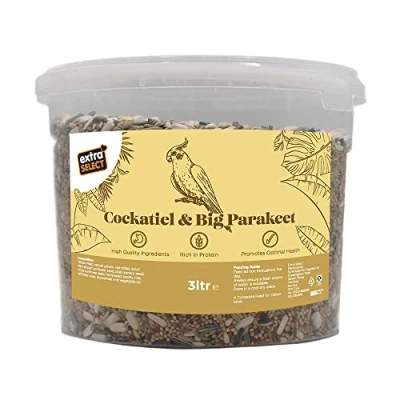 Image of Extra Select Cockatiel &amp; Big Parakeet Food: Complete High Protein Bird Seed Mix for Indoor Birds 3 Litre Bucket