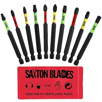 Image of 10 x Saxton 89mm PZ1 PZ2 PZ3 PH1 PH2 PH3 TX20 TX25 TX30 TX40 Magnetic Impact Screwdriver Driver Bits Set