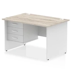 Image of Impulse 1200x800 Desk Grey Oak/White Panel End 1x3 Drawer Fixed Ped