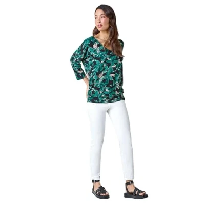 Image of Roman Originals Blouson Top for Women UK Ladies Drop Shoulder Long Sleeve Jersey Stretchy Oversized Casual Office Jumper Soft Everyday Sweater Lounge Sweatshirt Blouses Green Size 12